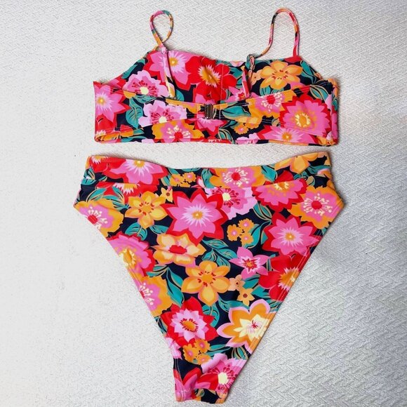 Women’s 2-Piece Swimsuit Large Floral Bandeau High Waist Bikini Adjustable Strap - Picture 6 of 8